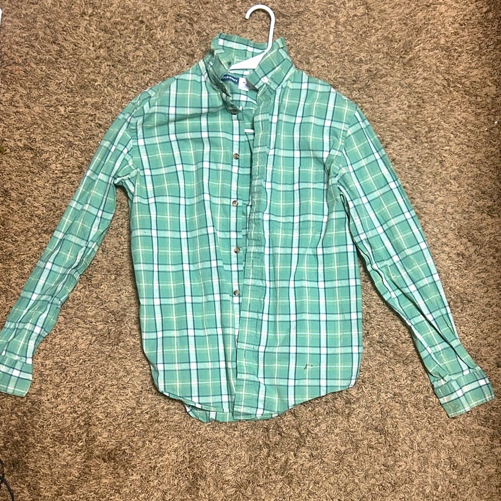 **Old Navy Green Flannel Shirt - Long Sleeve (Size Medium)**
